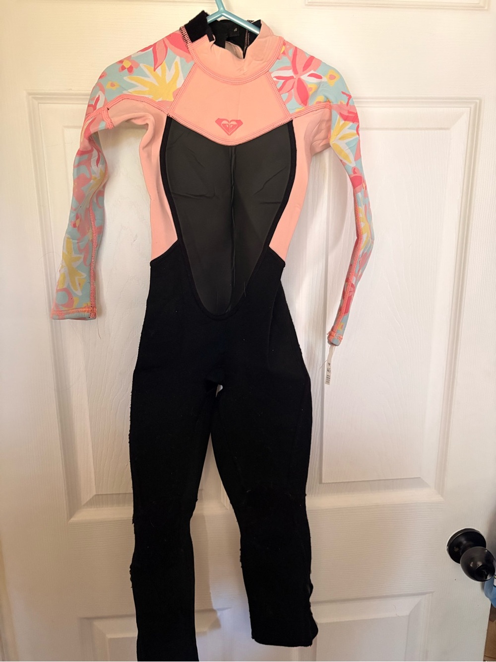 Roxy Girl's Full Wetsuit Size 4G Syncro Floral Long Sleeve Pink Black
